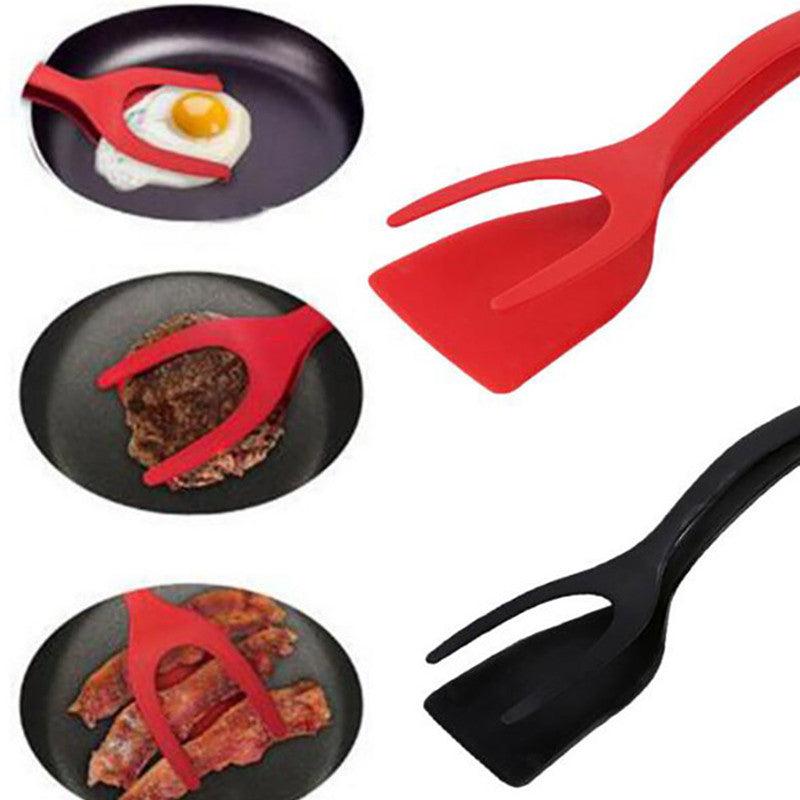 2 In 1 Grip And Flip Tongs Egg Spatula Tongs Clamp Pancake Fried Egg French Toast Omelet Overturned Kitchen Accessories - Wizcoffer