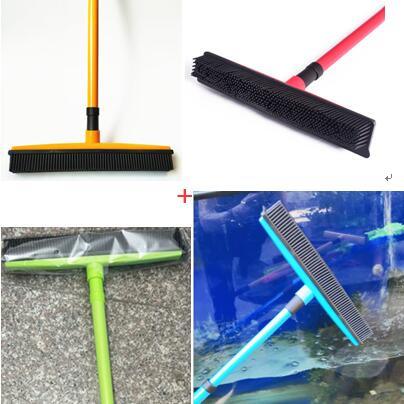 Pet hair removal broom long handle scrub brush retractable floor brush cleaning broom rubber brush cleaning cat dog hair - Wizcoffer