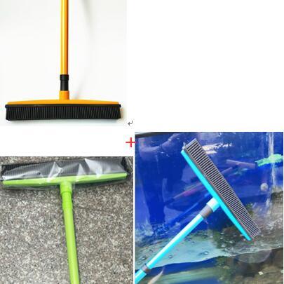 Pet hair removal broom long handle scrub brush retractable floor brush cleaning broom rubber brush cleaning cat dog hair - Wizcoffer