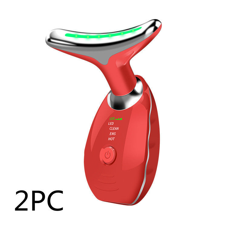 Neck Face Beauty Device Colorful LED Photon Therapy Skin Tighten Reduce Double Chin Anti Wrinkle Remove Lifting Massager - Wizcoffer