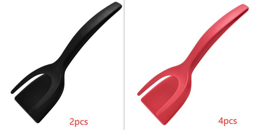 2 In 1 Grip And Flip Tongs Egg Spatula Tongs Clamp Pancake Fried Egg French Toast Omelet Overturned Kitchen Accessories - Wizcoffer