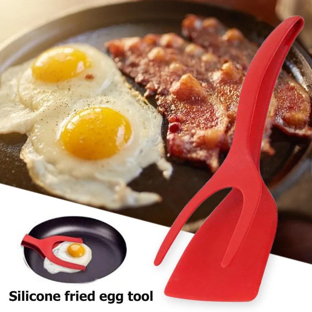 2 In 1 Grip And Flip Tongs Egg Spatula Tongs Clamp Pancake Fried Egg French Toast Omelet Overturned Kitchen Accessories - Wizcoffer