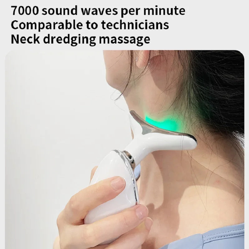 Neck Face Beauty Device Colorful LED Photon Therapy Skin Tighten Reduce Double Chin Anti Wrinkle Remove Lifting Massager - Wizcoffer